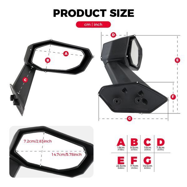 Дзеркала бокові на двері для BRP Can-am Maverick X3, Kemimoto B0106-07401BK, 715004236 B0106-07401BK фото