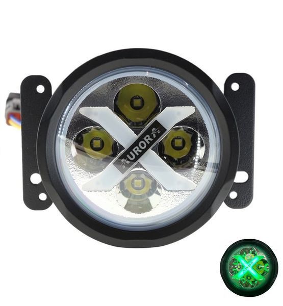 Aurora ALO-R4T3-PG-F LED фара (2шт.) 10см 40W &ndash; дальнього світла, DRL&ndash;зелений, врізна установка, світлодіодна кругла з денним ходовим вогнем ALO-R4T3-PG-F-1PCS-NO фото