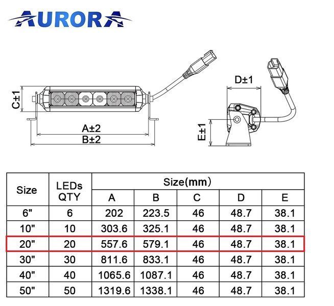 Aurora S5D1-20 cвітлодіодна LED фара балка 56см 100W ALO-S5D1-20-NO фото